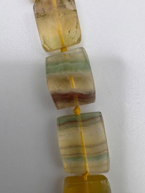 Faceted Fluorite Beaded Necklace Hand Knotted 925 Silver Chain Toggle 24” Artisa - Picture 8 of 11